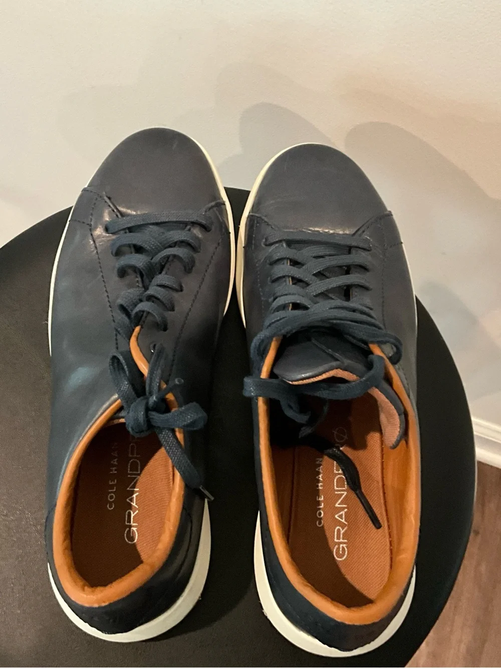 Cole Haan Navy Leather Sneakers with Tan Interior